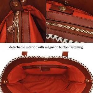 Vintage Stitched Edge Pu Handbag