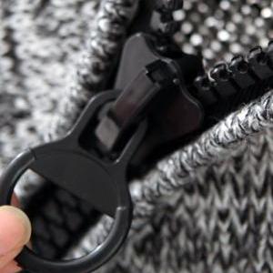 Clearance - Fluffy Collar Big Zipper Irregular Hem..