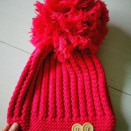 Clearance - Pom Pom Bobble Beanie Knit Hat With..