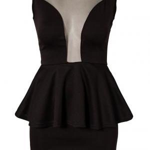 Open back mesh detail peplum dress