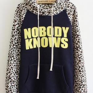 Nobody Knows Print Leopard Hooded Sweatshirt