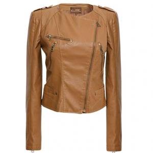 Golden Zipper Collarless Biker Jacket