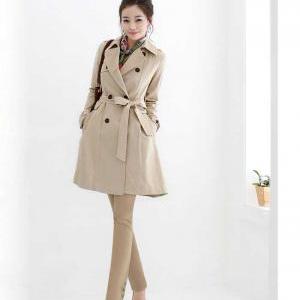 Bowknot Belted Double Breasted Trench Coat