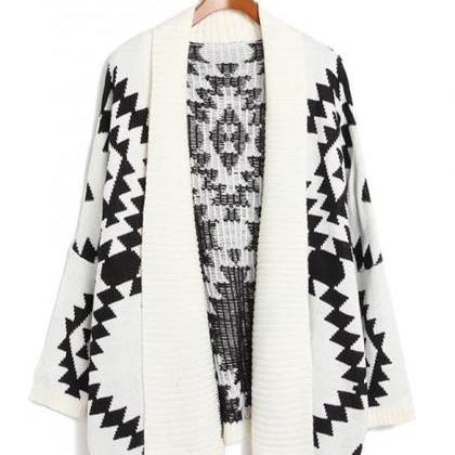 - Geometric Over-sized Batwing Sleeves Cardigan