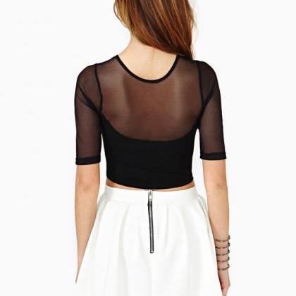 Clearance - Sheer Mesh Sweetheart Cropped Top