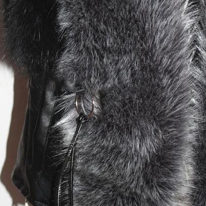 Faux Leather Vest With Faux Fur Collar