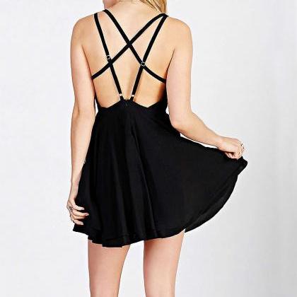 Double Straps Cross Back Chiffon Full Dress Royal Blue