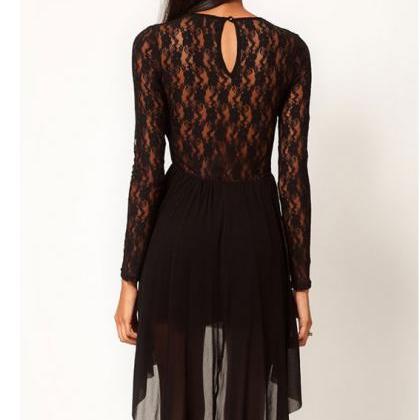 Black Lace High Low Hem Cocktail Chiffon Dress On Luulla