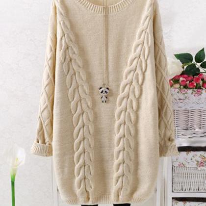 Cable Knit Long Length Oversize Sweater - 1