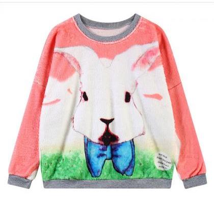 Rabbit Print Fluffy Sweatshirt