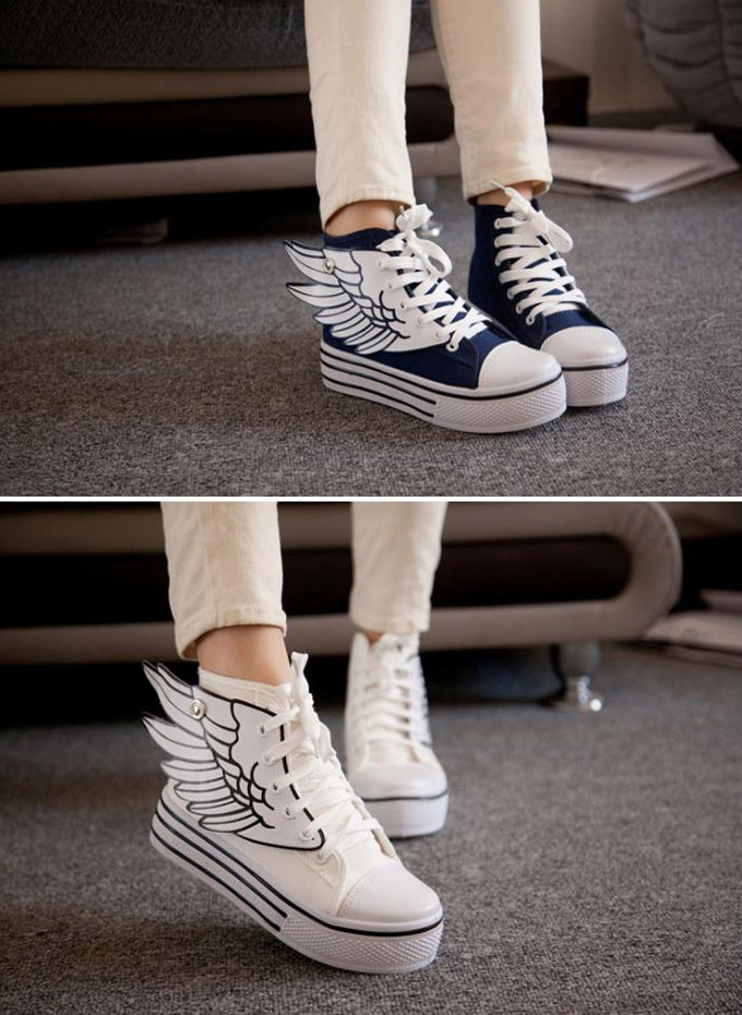 Clearance - Detachable Wings Lace Up Ankle High Canvas Creepers