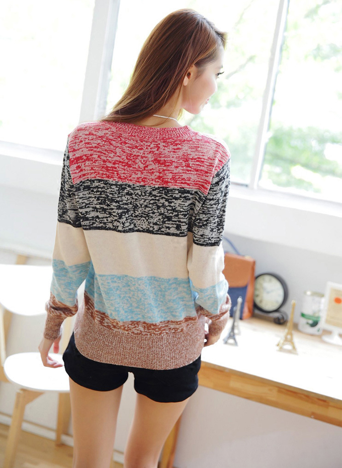 Brushed Jersey Stripe Mixed Color Block Pullover