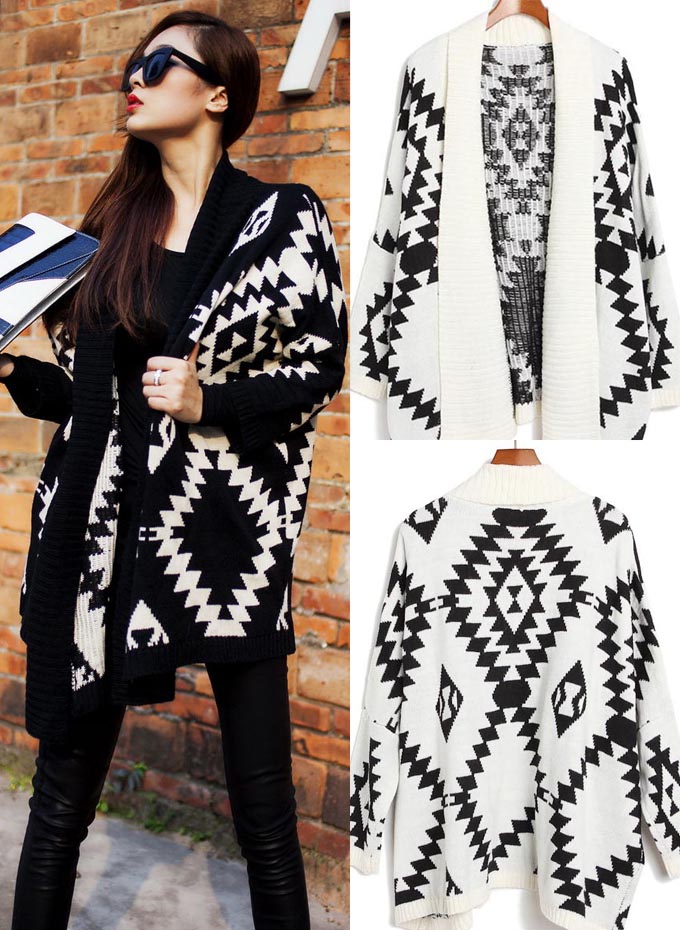 - Geometric Over-sized Batwing Sleeves Cardigan