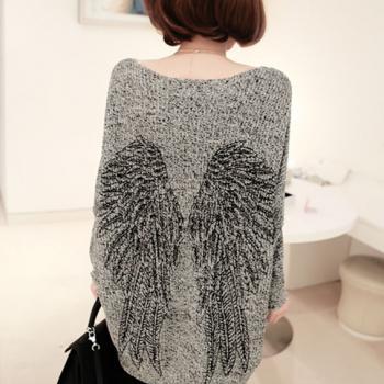 Angel Wings Geometric Round Neck Long Sleeve Sweater