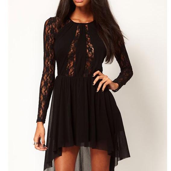 Black Lace High Low Hem Cocktail Chiffon Dress On Luulla