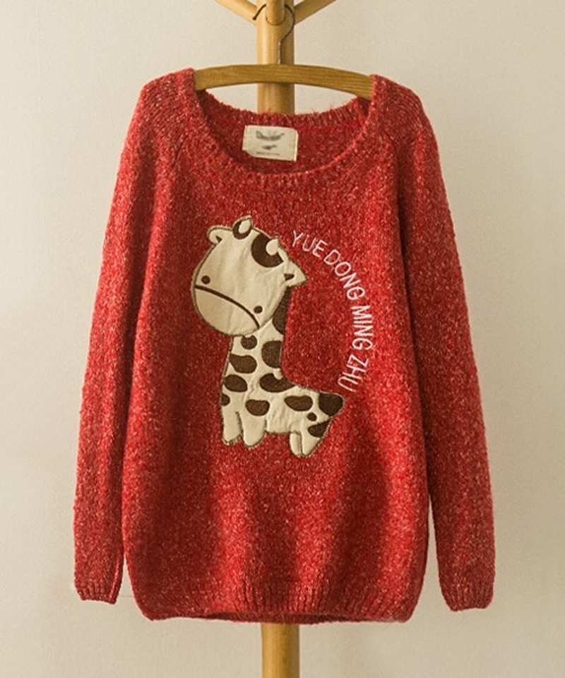 Cute Giraffe Embroidery Applique Sweater on Luulla