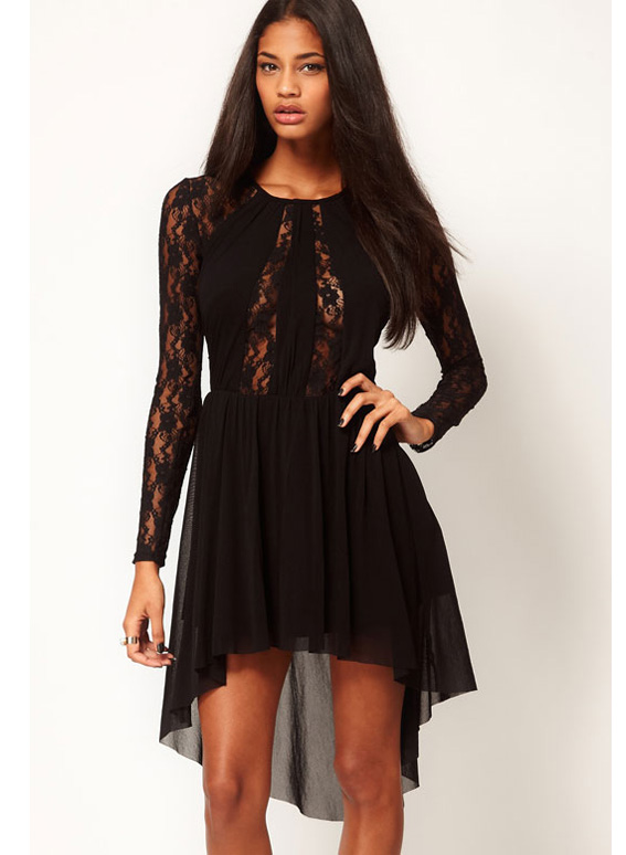 Black Lace High Low Hem Cocktail Chiffon Dress On Luulla